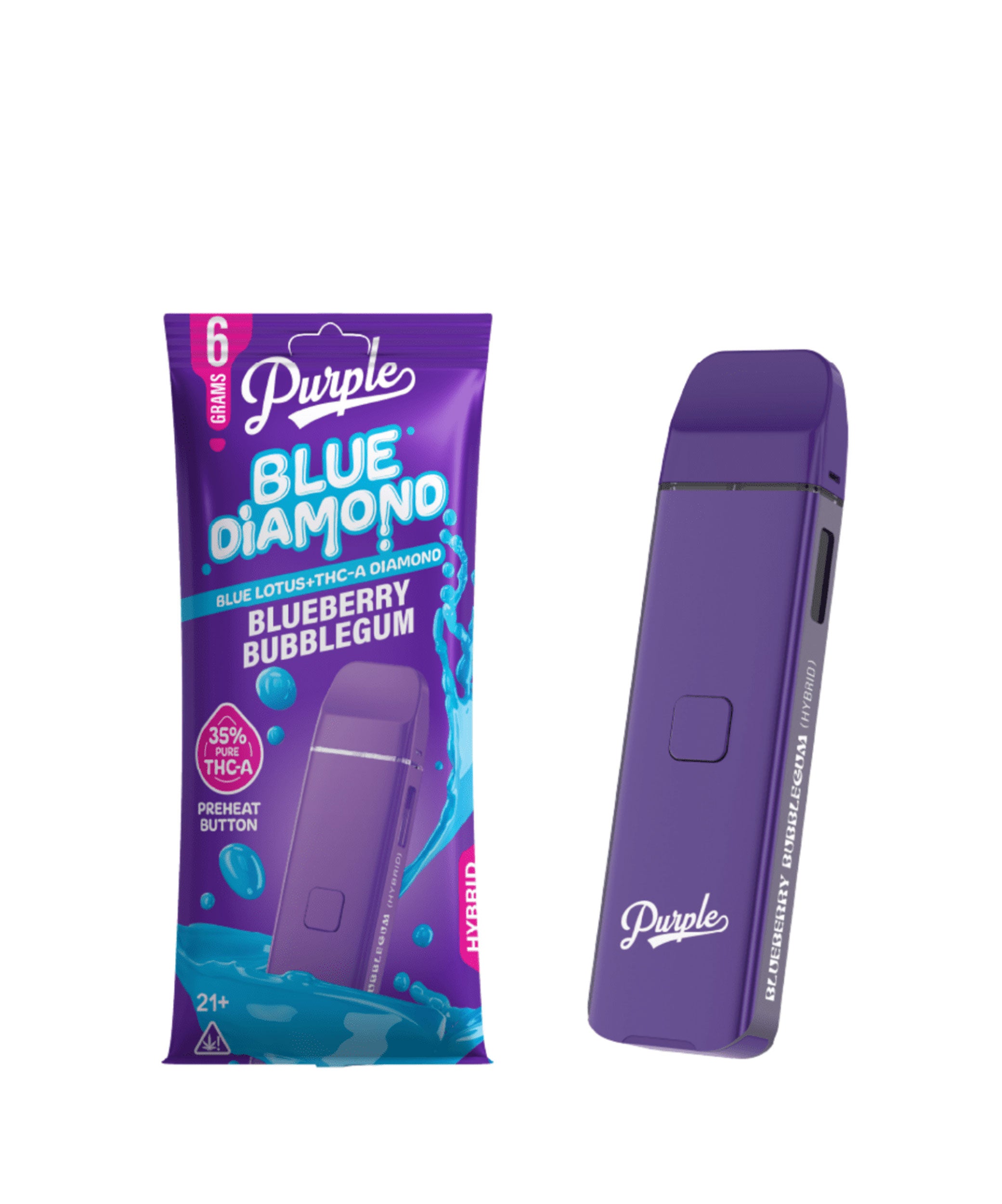 Purple Blue Diamond 35% THCa 6G Vape Blueberry Bubblegum